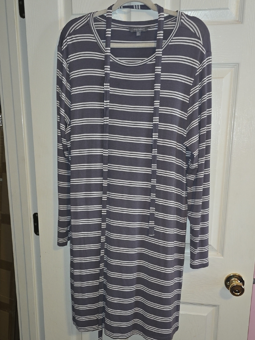 Daisy Fuentes Navy and White Striped Long Sleeve Dress